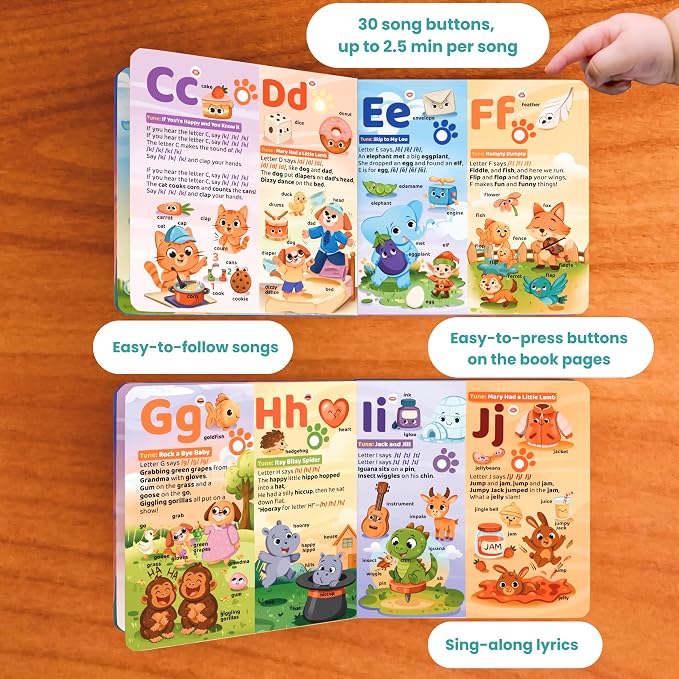 GO GO 30 Funny Phonics Songs Sound Book, A-Z Letter Sound Songs, USB-C Rechargeable, Preschool & Kindergarten Learn to Read for 3 Year olds, Perfect Toy and Gift for Toddlers, Ages 2 3 4+