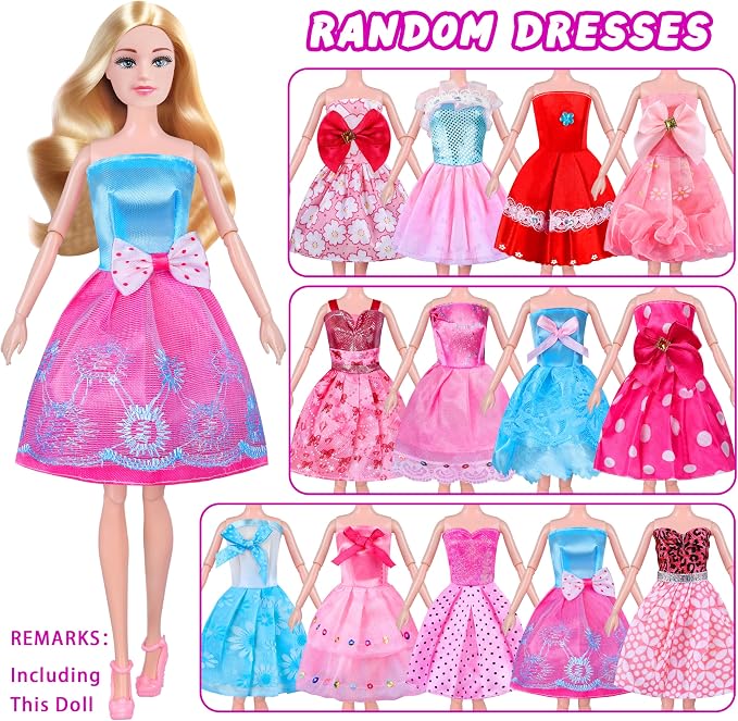 MINIFUN 91 Pcs Doll Convertible Car Set, Doll Clothes and Accessories, Doll Playset Dress up Toys for Girls Kids Toddlers, Gift Toys for Age 3 4 5 6 7 8