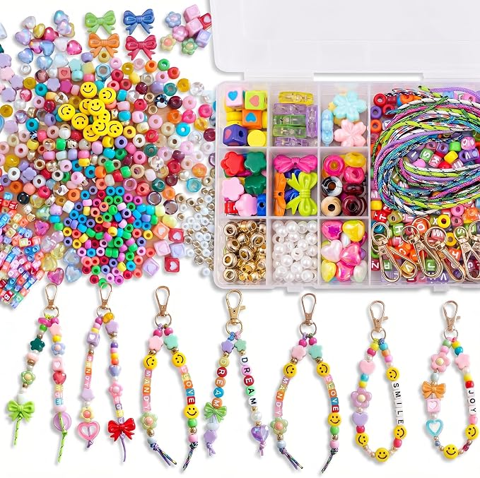 YOJO DIY Keychain Making Kit for Women & Girls, Personalized Jewelry Craft Supplies, Creative Arts and Crafts Set for Bag Charms, Phone Straps & Gifts (421Pcs)