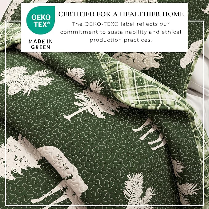 Great Bay Home Lodge Bedspread Twin/Twin XL Size Quilt with 1 Sham. Cabin 2- Piece Reversible All Season Quilt Set. Rustic Quilt Coverlet Bed Set. Rio Ridge Collection (Forest Green)