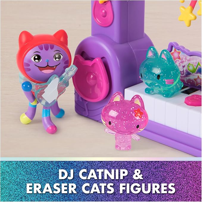 DreamWorks GABBY'S Dollhouse The Movie, Paw-Some Party Story Set with DJ Catnip, 2 Eraser Cat Toy Figures & Accessories, Kids Toys for Girls & Boys Ages 3 and Up