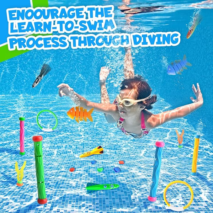 Dive Rings Pool Toys Adults, 26 Pcs Diving Toys for Kids Ages 4-8, Shark Torpedo Dive Set, Octopus Toddler Water Fun Toys, Summer Essentials Underwater Swimming Throwing Gifts for Boys & Girls