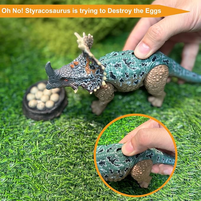 EKU Dinosaur Toys Wing Flapping Pterodactyl Toy Eudimorphodon, Head Moves Attack Brachiosaurus Styracosaurus Realistic Dino Action Figures for Kids 3-12 Boys Girls Jurassic World Toys