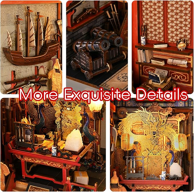 CCCDF Book Nook Kit, 3D Wooden Puzzle for Teens and Adults, DIY Miniature Dollhouse Booknook Kit Bookend Bookshelf Insert Decor with LED Light (The Emperor’s Study)