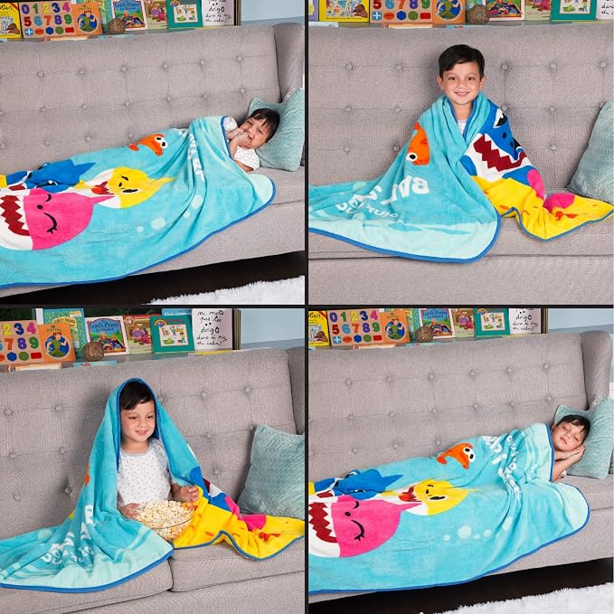 Franco Kids Bedding Super Soft Micro Raschel Throw, 46 in x 60 in, Baby Shark