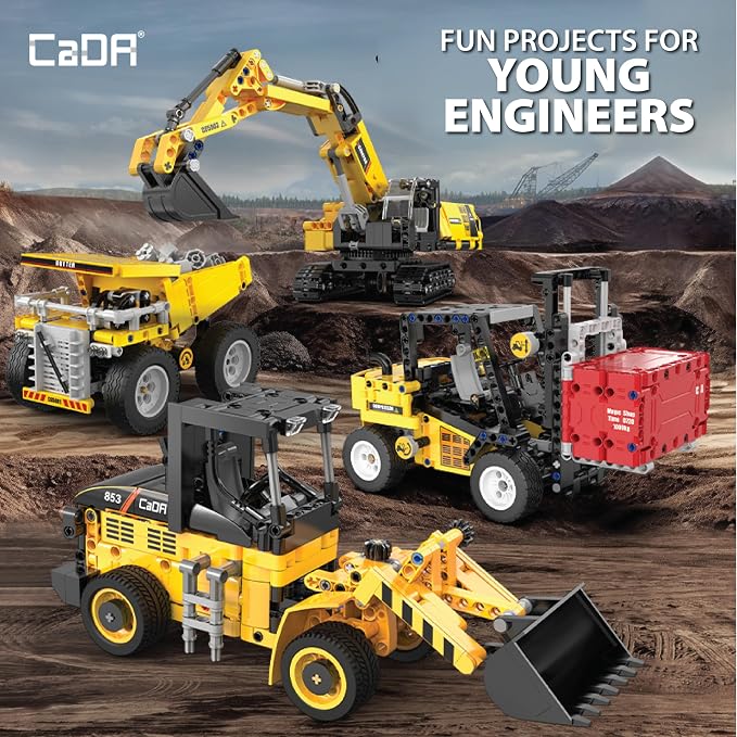 CADA Bricks Front Loader Tractor Building Kit – 403 Pieces Mini Engineering Loader Construction Set with Articulated Steering and Moving Bucket