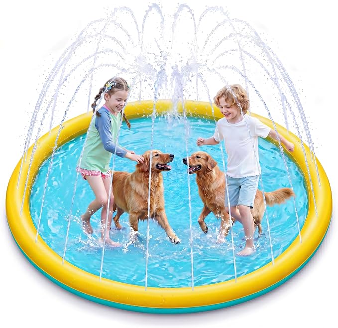 SLOOSH 72" Non-Slip Splash Pad Sprinkler - Outdoor Water Play Toys Backyard Fountain Mat for Toddlers Kids Dogs, Thickened Sprinkler Outside Pool Party Durable for Girls Boys Pets (72in, Orange&Blue)