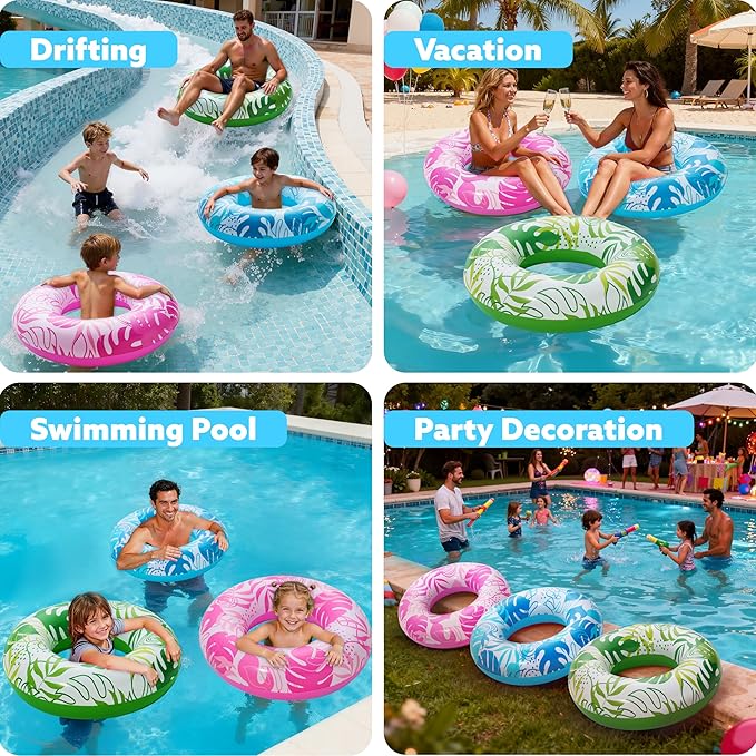 JOYIN 3 Pack Pool Floats, Pool Tube for Kids Swim Rings Inflatable Tubes, Tropical Leaves Floatie Ring Water Toys for Swimming, Summer Beach Party