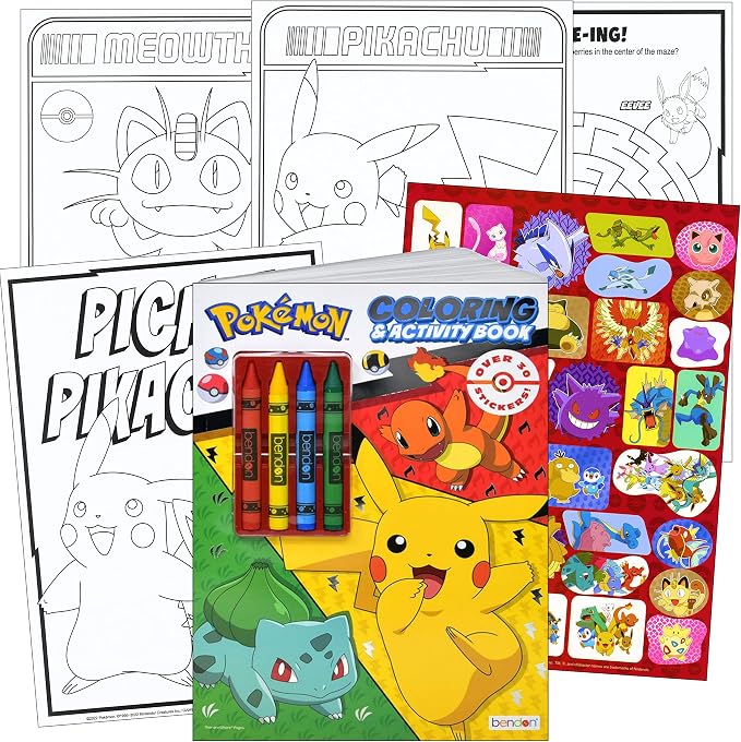 Bendon Pokemon Stickers Activity Set with Pokemon Coloring Book with Stickers, Reward Sticker Set, Craft Door Hanger