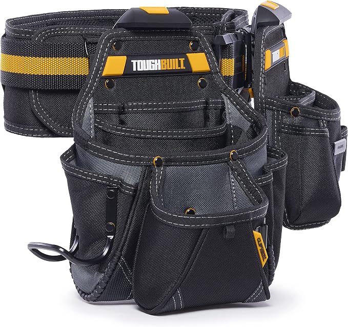 ToughBuilt ClipTech Series – 3-Piece Handyman Tool Belt Set, Modular ClipTech™ System with 2 Rugged Pouches & Heavy-Duty Padded Belt, 1680D Reinforced Construction (TB-CT-111-CP)