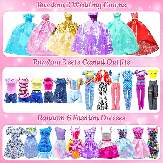 Style Shine 70 Pcs Doll Closet with Clothes & Accessories Set,2 Wedding Gowns 6 Fashion Dresses 2 Casual Outfits 2 Swimsuit 10 Shoes 20 Hanger 27 Accessories,Dress up Toys for Girls Kids Gift