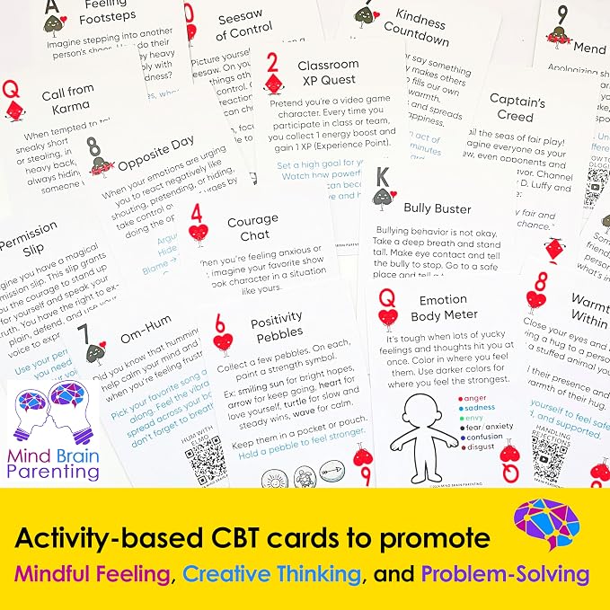 Mind Brain Emotion 52 Essential Coping Skills for Kids: Mindfulness CBT Cards for Stress, Anxiety, Anger, Executive Functioning, Coping Strategies for Anxious Generation, Family, School Therapy Game