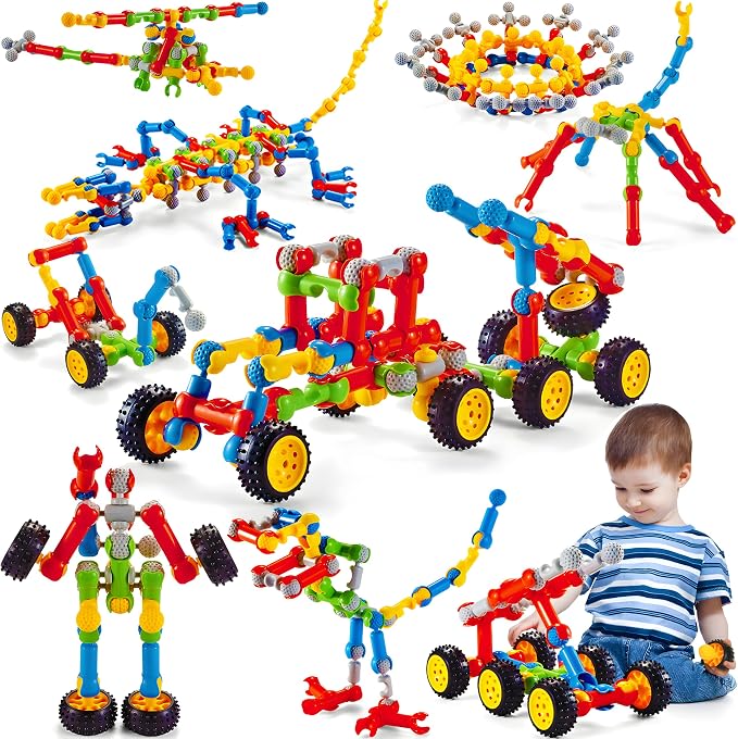 Kids STEM Building Toys for 3 4 5 6 7 8+ Year Old Boy Girl Birthday Gift, 110 Pcs Educational Building Blocks for Kids Ages 3-5 5-7 4-8 6-8, Preschool Stem Kits Engineering Creative Activities Games