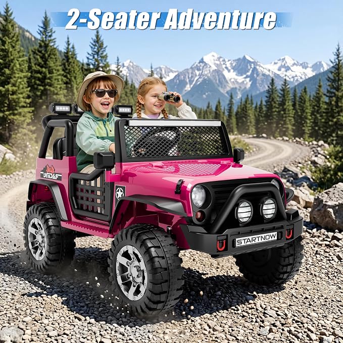 24V 4WD Ride on Truck Car w/800W Motors, 2 Seater, Remote Control, Gift Flower, 3 Speeds, Pop Music, Power 4 Wheels, 24 Volt Ride on Toy Cars for Big Kids Boys Girls, R-Red