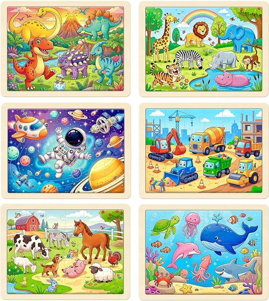 6-Pack Wooden Puzzles for Kids Ages 3-5, 30 Piece Jigsaw Puzzles Puzzles for Kids Ages 4-6, Education Preschool Sets Games for Boy Girl 3 4 5+ Years Old