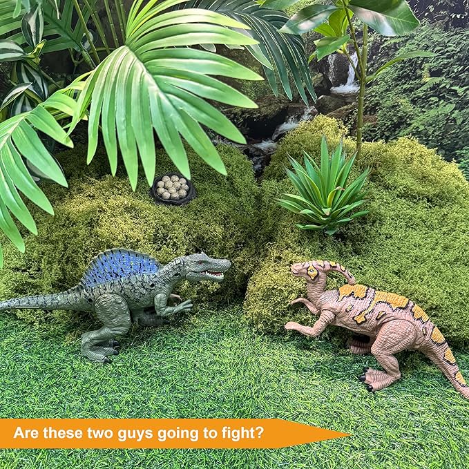 EKU Dinosaur Toys Chomp Action Mosasaurus Spinosaurus Toy, Movable Head Attack Motion Parasaurolophus Realistic Dino Action Figures for Kids Jurassic World Toys Ages 3-12 Boys Girls