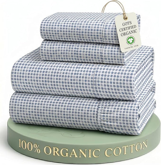 LANE LINEN Cal King Sheet Set 100% Organic Cotton Cooling Soft - Polka Dot | 100% Organic Cotton Percale Cal King Sheet Set - Easy-Care Machine Washable, Breathable For Year-Round Sleep