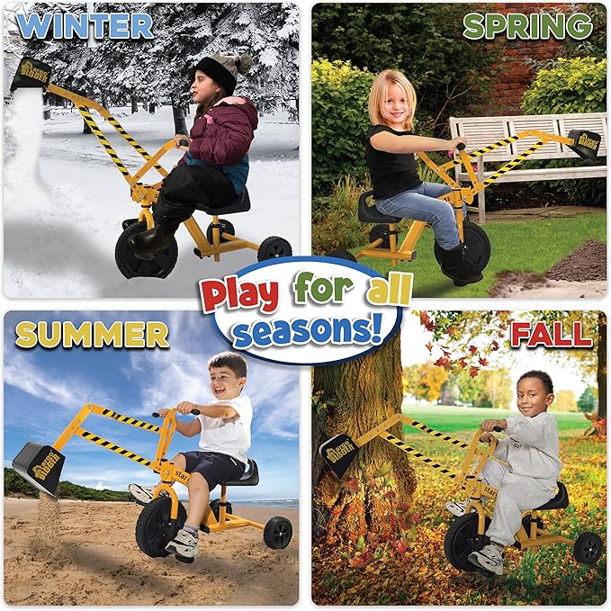 stargo Kids Excavator Sand Digger Tricycle with Pedals, Handlebar, Scooper and Rotating Wheel, Ride On Excavator Construction Toy Trike for Toddler Boy