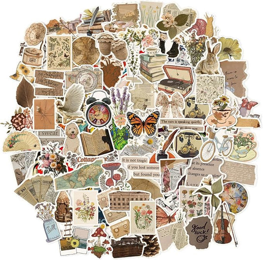 QTL Vintage Stickers for Women Adults, Retro Aesthetic Party Supplies, Waterproof Vinyl Stickers for Water Bottles and Laptop, 102PCS