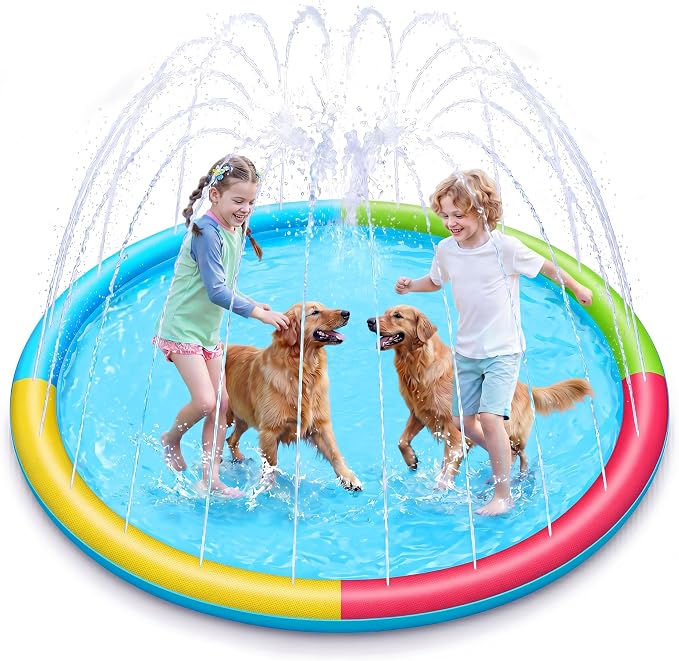 SLOOSH 72" Non-Slip Splash Pad Sprinkler - Outdoor Water Play Toys Backyard Fountain Mat for Toddlers Kids Dogs, Thickened Sprinkler Outside Pool Party Durable for Girls Boys Pets (72in, Multicolor)
