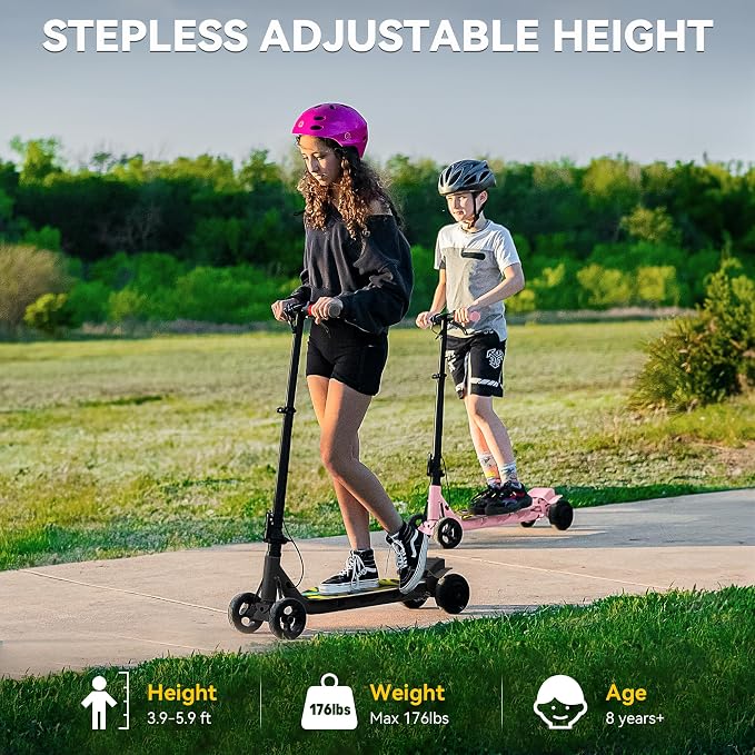 4-Wheel Electric Scooter for Kids w/ 250W Motor, Max 10 MPH & 8.5 Miles, Foldable E-Scooter for Kids with Rainbow Lights, LED Display, 5 Speeds & Adjustable Balance, UL-2272 Certified