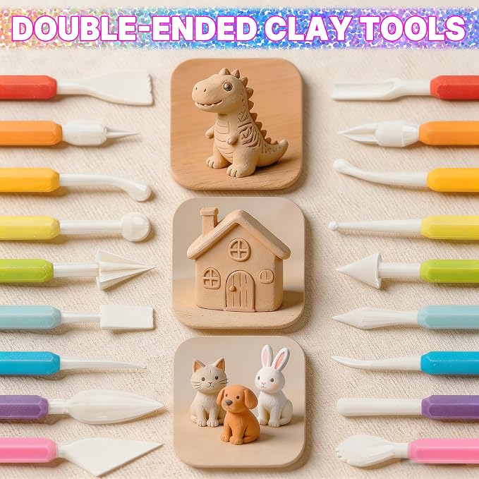 ZILVIAZ 9PCS Clay Sculpting Tools Set, Double-Ended Plastic Modeling Tools for Air Dry & Polymer Clay, Safe Easy-Grip Kit for Kids & Adults Beginners DIY Craft & Cake Decorating, Colorful