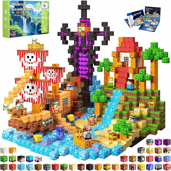 208PCS Magnetic Blocks, Magnetic Building Blocks, Magnetic Cubes for Kids 4-8, Sensory Toy for STEM Constructions Magnetic Blocks for Boys Girls Age 3+, Holiday Birthday Gifts