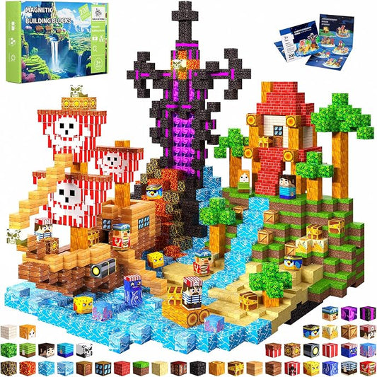 208PCS Magnetic Blocks, Magnetic Building Blocks, Magnetic Cubes for Kids 4-8, Sensory Toy for STEM Constructions Magnetic Blocks for Boys Girls Age 3+, Holiday Birthday Gifts