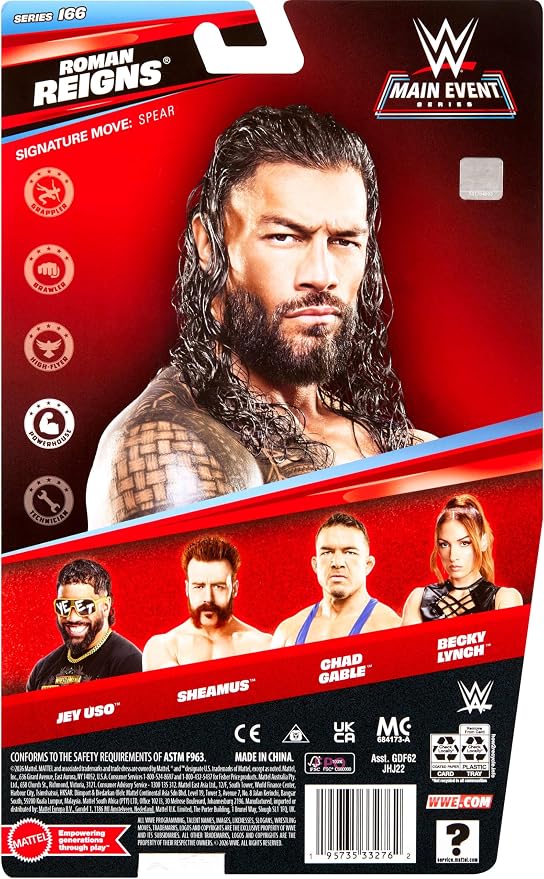 Mattel WWE Roman Reigns Action Figure, Main Event Series #166, 6-inch Collectible Superstar with 14 Articulation Points & Life-Like Look