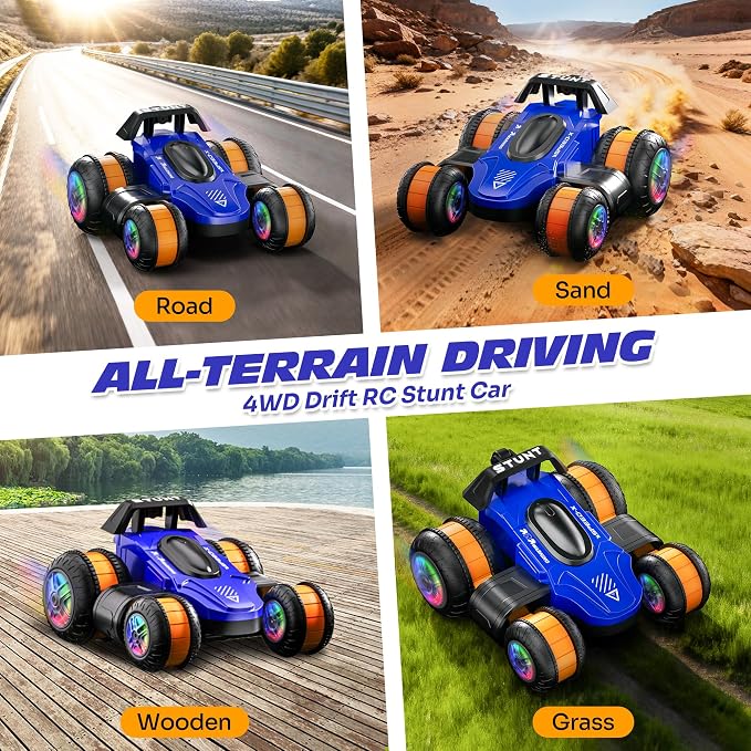 High Speed Remote Control Drift Car for Kids, 360 Degree Rotating Deformation Stunt RC Cars for Boys and Girls Ages 3-16, 4WD Drift RC Stunt Car with Light for Christmas, Birthday, Party Gifts (Blue)