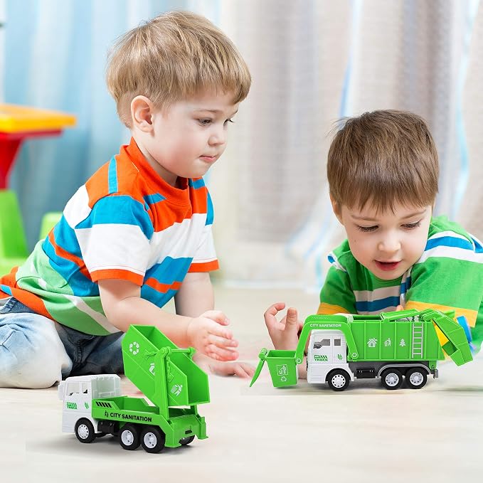 FIVEDAOGANG Toy Vehicles Set 3 Pack Sanitation Truck Car Model Garbage Trucks Water Tanker Playset with 8 Signpost Friction Power for Boys Age 3+ Toddlers Kids Holiday Birthday Gift Children