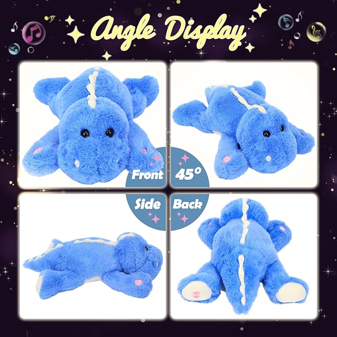 Hopearl LED Musical Stuffed Dinosaur Lighting Up Singing Soft Floppy Plush Toy Adjustable Volume Lullaby Animated Soothe Birthday Gifts for Kids Toddlers, Blue, 12.5''