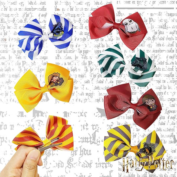 Harry Potter Hair Bows - Hair Accessories Gift Set - 7 Pcs 4 Inch Bundle - Hair Bows for Girls - Different character on each clip - Alligator Clip - Ages 3 +