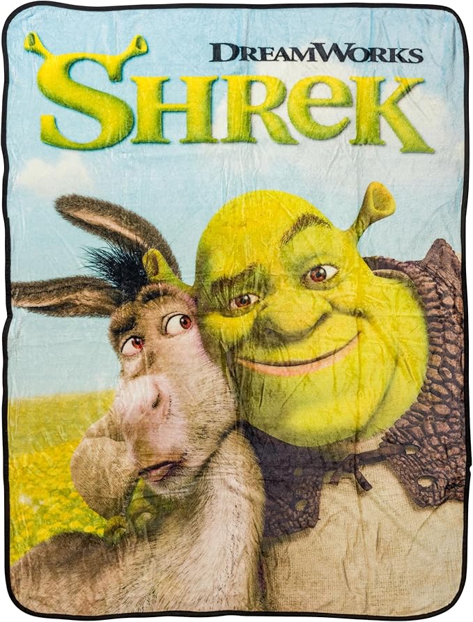 Silver Buffalo Shrek Donkey and Shrek Hugging 45" x 60" Fleece Throw, Soft and Cozy Blanket, 250 GSM