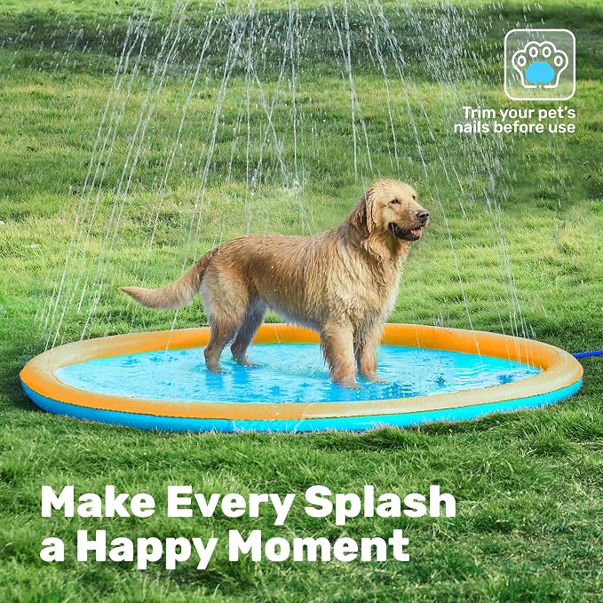SLOOSH 60" Non-Slip Splash Pad Sprinkler - Outdoor Water Play Toys Backyard Fountain Mat for Toddlers Kids Dogs, Thickened Sprinkler Outside Pool Party Durable for Girls Boys Pets (60in, Orange&Blue)