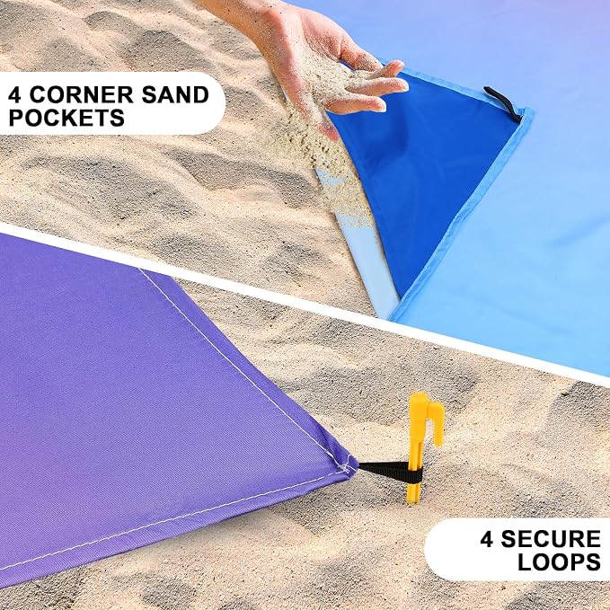AISPARKY Beach Blanket Waterproof Sandproof Extra Large, Oversized Beach Mat, Quick Drying&Compact&Lightweight, Picnic Blankets Vacation Essentials for Outdoor Beach Camping (79" X 108" (6 Person))