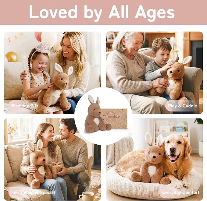 Niuniu Daddy 14" | 3.5 Pound Kangaroo Weighted Stuffed Animals for Kids & Adults, Large Weighted Plushies Pillow for Sleeping and Calming, Cute Sitting Plush Toy Huggable Gift for Everyday Comfort