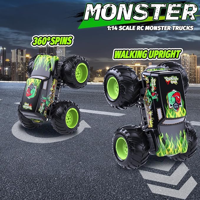 Amphibious Remote Control Monster Truck for Kids, Self-Balancing 4WD Stunt RC Truck with Wheelie Action, Waterproof All-Terrain Off-Road Big Tire Toy Car for Boys Girls Ages 6–12, Pool Gift