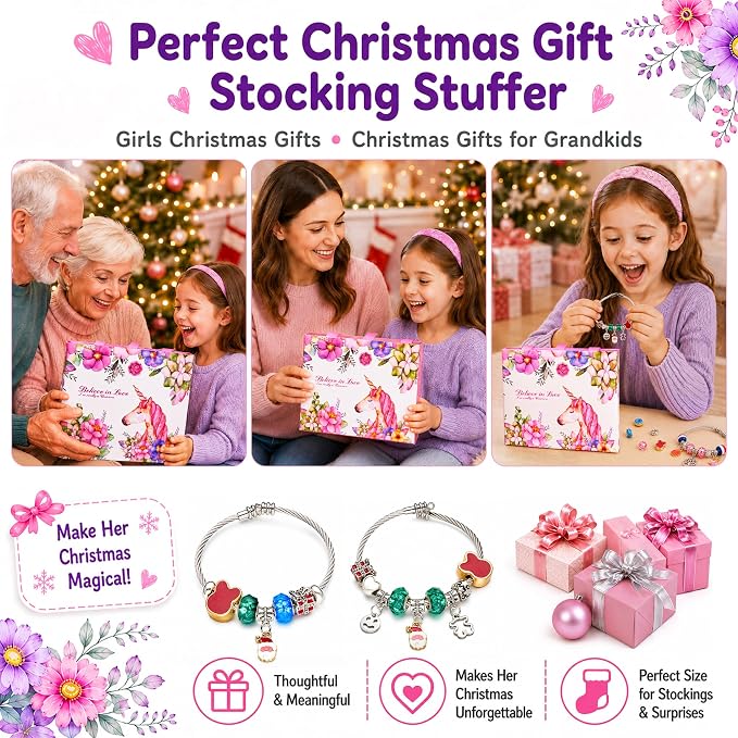COO&KOO Charm Bracelet Making Kit, A Unicorn Girls Toy that Inspires Creativity and Imagination, Crafts for Girls Ages 8-12 with Jewelry Making Kit Perfect Gifts for 6 7 8 9 10 Girl Self-Expression!