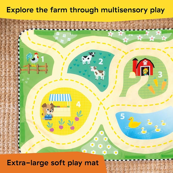 Baby Einstein Busy Barnyard Grow with Me Baby Play Gym - Extra Large Soft Play Mat with 8 Removable Toys Including 30+ Songs & Sounds to Support Motor Skills, Ages 0+ Months