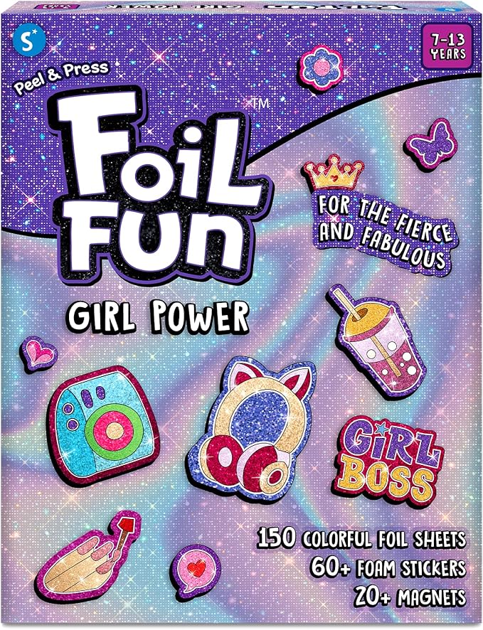 Skillmatics Foil Fun - Girl Power, DIY Foil Art Craft Kit, Mess-Free Activity, 20+ Magnets & 60+ Stickers, Travel, Screen-Free Fun, Party Favor for Kids, Tweens, Teens (Ages 7-13)