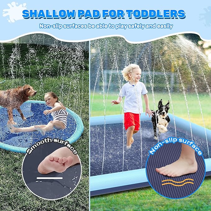 97"x 67" Splash Pad for Dogs, Rantangle Splash Pad for Kids Ages 4-8, Splash Pads for Toddlers 1-3, Dog Sprinkler Shallow Pool, Outdoor Water Toys for Backyard, Teal(5.5 x 7 ft)