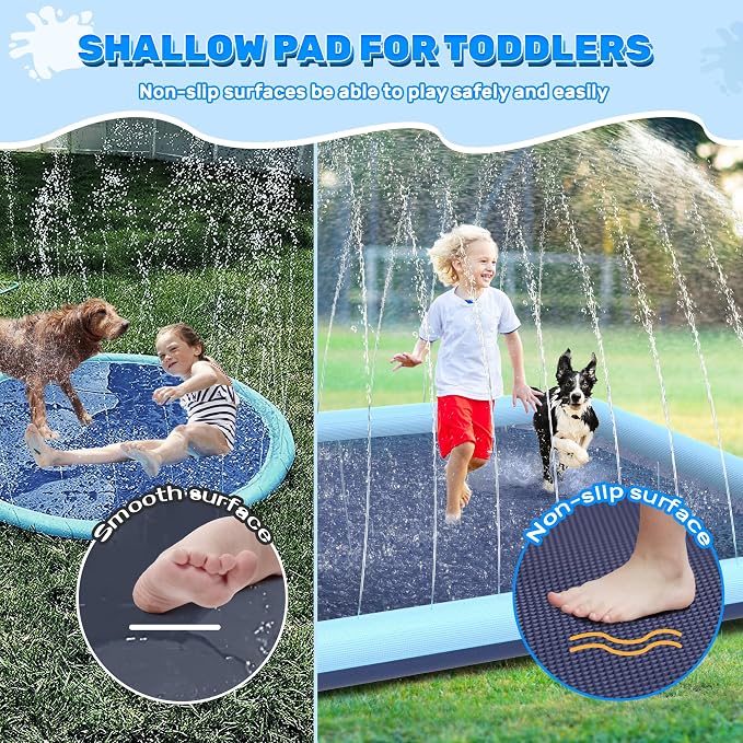144 x 87 in Giant Rectangle Splash Pad for Dogs & Kids, Extra Large Non-Slip Sprinkler Pool, Shallow Water Play Mat for Backyard Family Water Fun, Teal