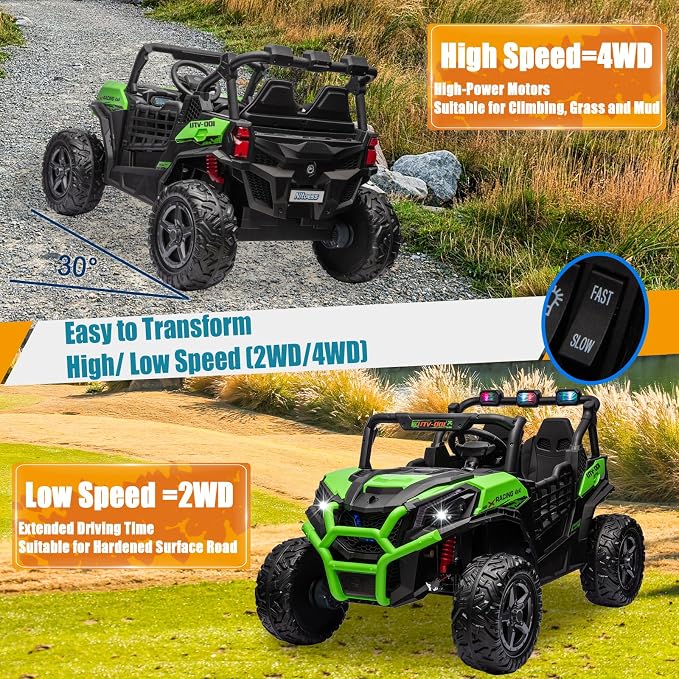 4WD UTV 24V Ride On Toys for Big Kids Ride On 2 Seater Ride On Toys Kids | 2 Seater Ride On Car for Kids Side-by-Side UTV Electric Cars for Kids Electric Ride Car Ride On Toys for Kids 4-8