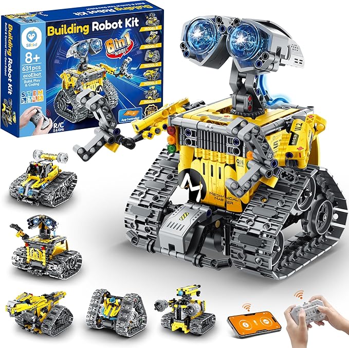 Sillbird Robot Building Kit with Remote Control Gifts for Kids Boys Ages 8-13, Coding STEM Robotic Racer Car Toys for Birthday, Build 6in1 Model with 631 Pieces