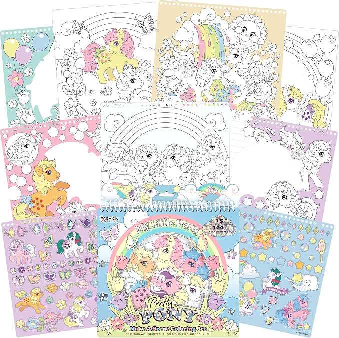 Fashion Angels My Little Pony Pretty Pony Make a Scene Portfolio, Kids Activity Notebook with 15 Sketch Pages & 100+ Stickers, Arts & Crafts Gift for Girls
