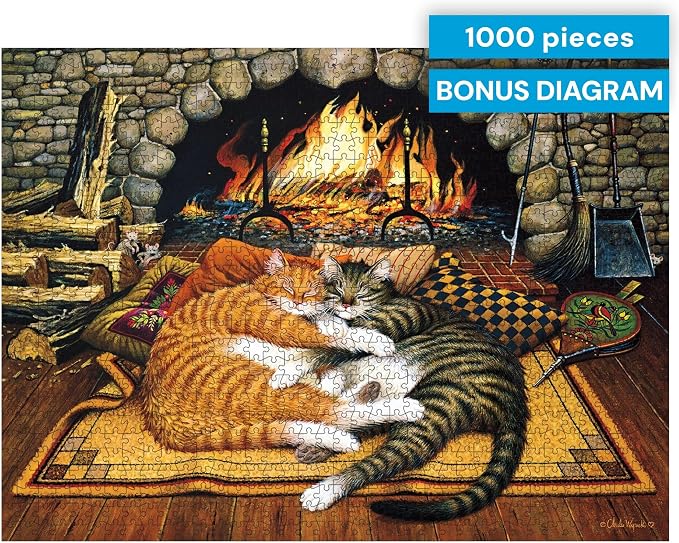 Buffalo Games Charles Wysocki - All Burned Out - 1000 Piece Jigsaw Puzzle, 26.75 x 19.75 in - 1000 Piece Puzzle for Adults - Relaxing Fireplace Scene - Bonus Poster