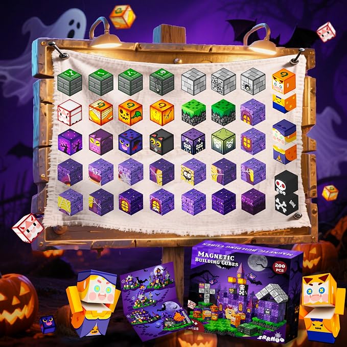Drofex 200pcs Castle Magnetic Building Blocks for Kids, Mysterious Night Magnet Cubes STEM Construction Toys for Boys and Girls Age, 0.8in Magnetic Building Set Gift