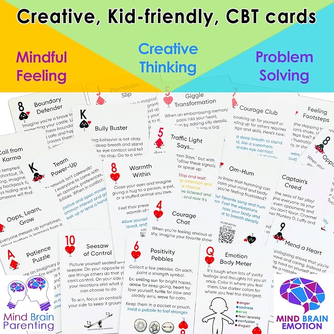 Mind Brain Emotion 52 Essential Coping Skills for Kids: Mindfulness CBT Cards for Stress, Anxiety, Anger, Executive Functioning, Coping Strategies for Anxious Generation, Family, School Therapy Game
