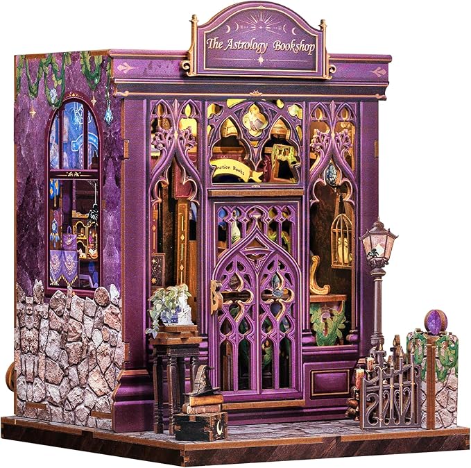 Fsolis Book Nook Kit, DIY Miniature House Kit for Adults & Beginners Booknook Bookstore Bookshelf 3D Wooden Puzzle Bookshelf Decor Gifts for Women Teenagers (The Astrology Bookshop)